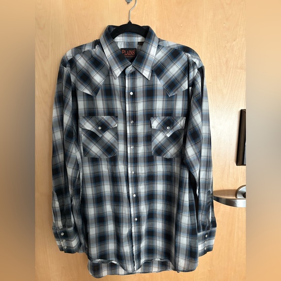 Plains Westernwear Men's Button Down Pearl Snaps, Size L, Polyester/Cotton - Picture 1 of 9